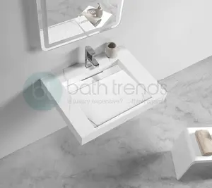 Aquamoon Venice 24" White Carrara Solid Surface Integrated Countertop Infinity Sink for Modern Bathroom Vanities & Luxury Bathrooms
