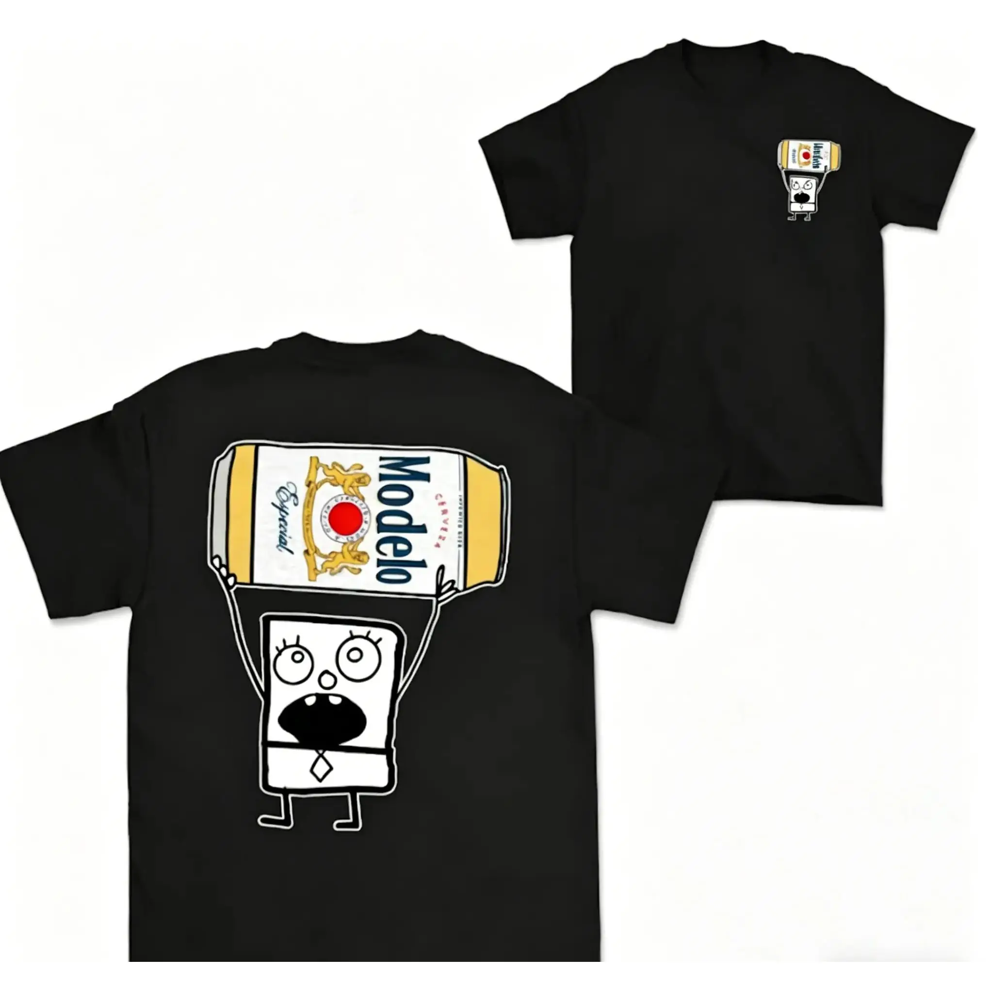 Men's Doodlebob Beer Graphic Apparel T-Shirt - Soft Cotton Menswear Short-Sleeve Round Neck Top with Double-Sided Print for Summer Casual Wear