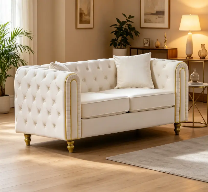 63" Modern Chesterfield 2-Seater Premium Velvet Loveseat Sofa Couch - 600lb Capacity Modern Upholstered Sofas with Deep Tufting, Rolled Arms, Gold Legs, Sturdy Frame, Comfy Indoor Living Room Furniture, Two Seats