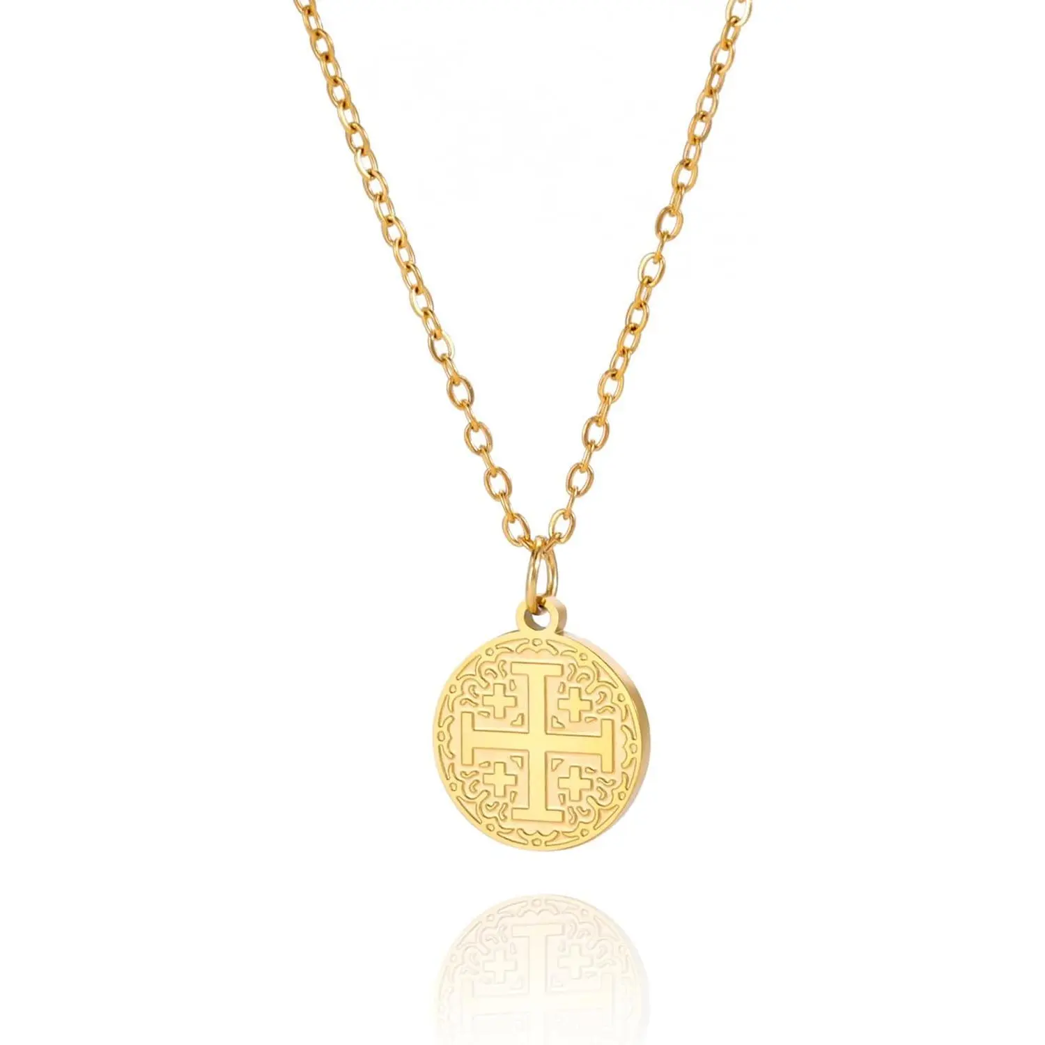 Jerusalem Crusaders Cross Pendant Necklace Jerusalem Medallion Disc Greek Religious Medieval Jewelry Baptism Gift Women Men