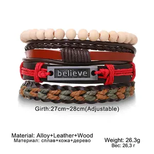 Vintage Multi-layer Adjustable Leather Beaded Bracelet Handmade Woven Men's Bracelet