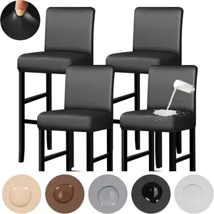 4 Pack Bar Stool Covers with Backs  Stretch PU Leather Bar Stool Seat Covers Slipcovers for Counter Height Chairs 14"-17" Wide, Removable & Washable for Kitchen Pub Cafe (Black)