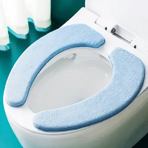 A set of 2 toilet seat cushions made of 1.5cm thick plush material, soft and reusable, machine washable, suitable for various toilets, household toilet seat covers, universal for all seasons, adhesive and waterproof, toilet accessories.