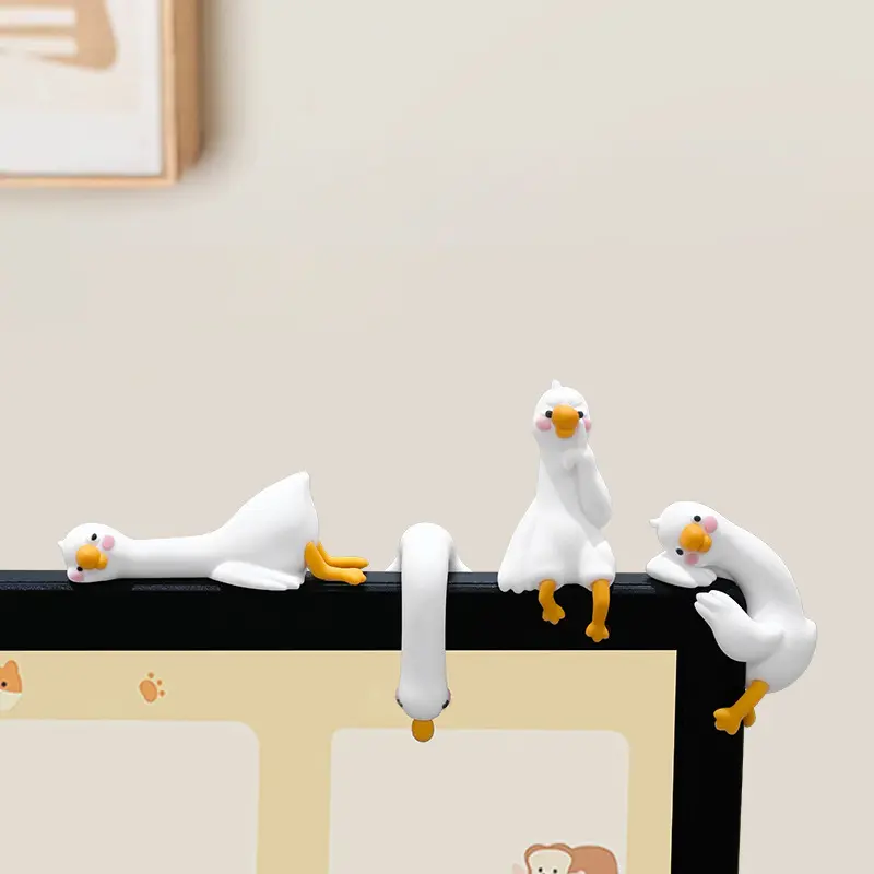 2025 New Resin Figurine Statue - 4Pcs Adorable Cartoon Goose Animal Series, Funny Ornament Desk Decor for Computer Screens, Christmas Gift Mini Home Supplies