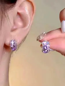 Sparkling Diamond Studded Geometric Half Curved Earrings, Gentle Sweet Exquisite Versatile, Perfect Gift for Ladies