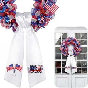 250th Anniversary Wreath Sash for Front Door 4.5'' x 56'' 4th of July Wreath Sash with USA Flags Red White and Blue Patriotic Decor for Independence Memorial Day Porch Yard Door Home Decor