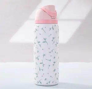 Stainless Steel Vacuum Flask, 32 Floral Pattern Insulated Water Bottle with Straw, Double-Wall Portable 1-Count Tumbler, Travel Drinkware for Home, Office, Sports Aesthetic Kitchenware Bottled Bottled Mug Stranger Things