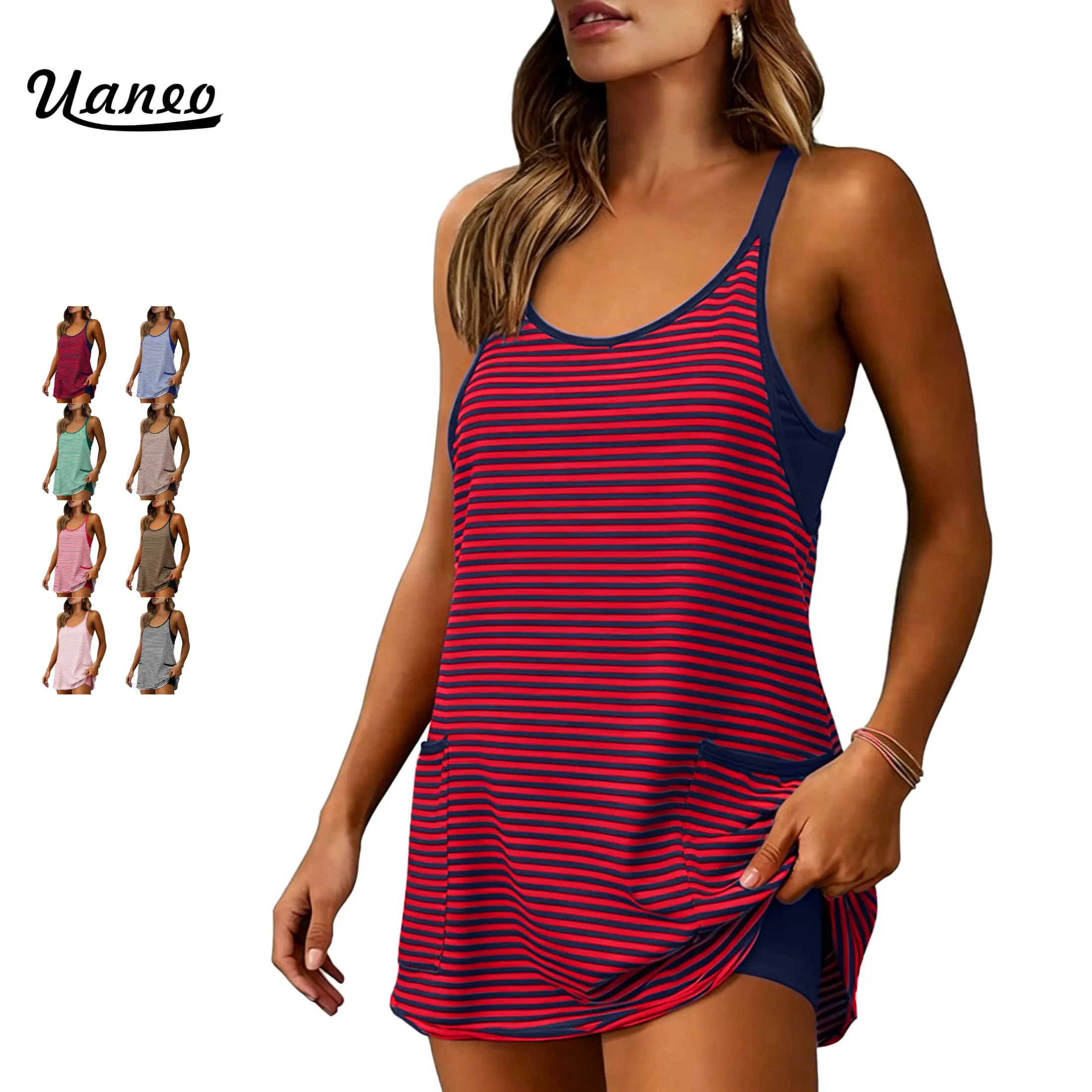UANEO Womens Tennis Athletic Dress Mini Romper Dress with Built in Shorts Summer Vacation Outfits