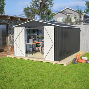 10x12 FT Outdoor Storage Shed, Large Metal Tool Shed with Lockable Doors & Updated Frame Structure, Utility Garden Shed for Backyard, Patio & Lawn