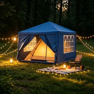 For Wedding, BBQ & Catering Parties, Waterproof Outdoor Canopy Patio Tent, 10'x10' Blue Gazebo Party Tent eggbeater