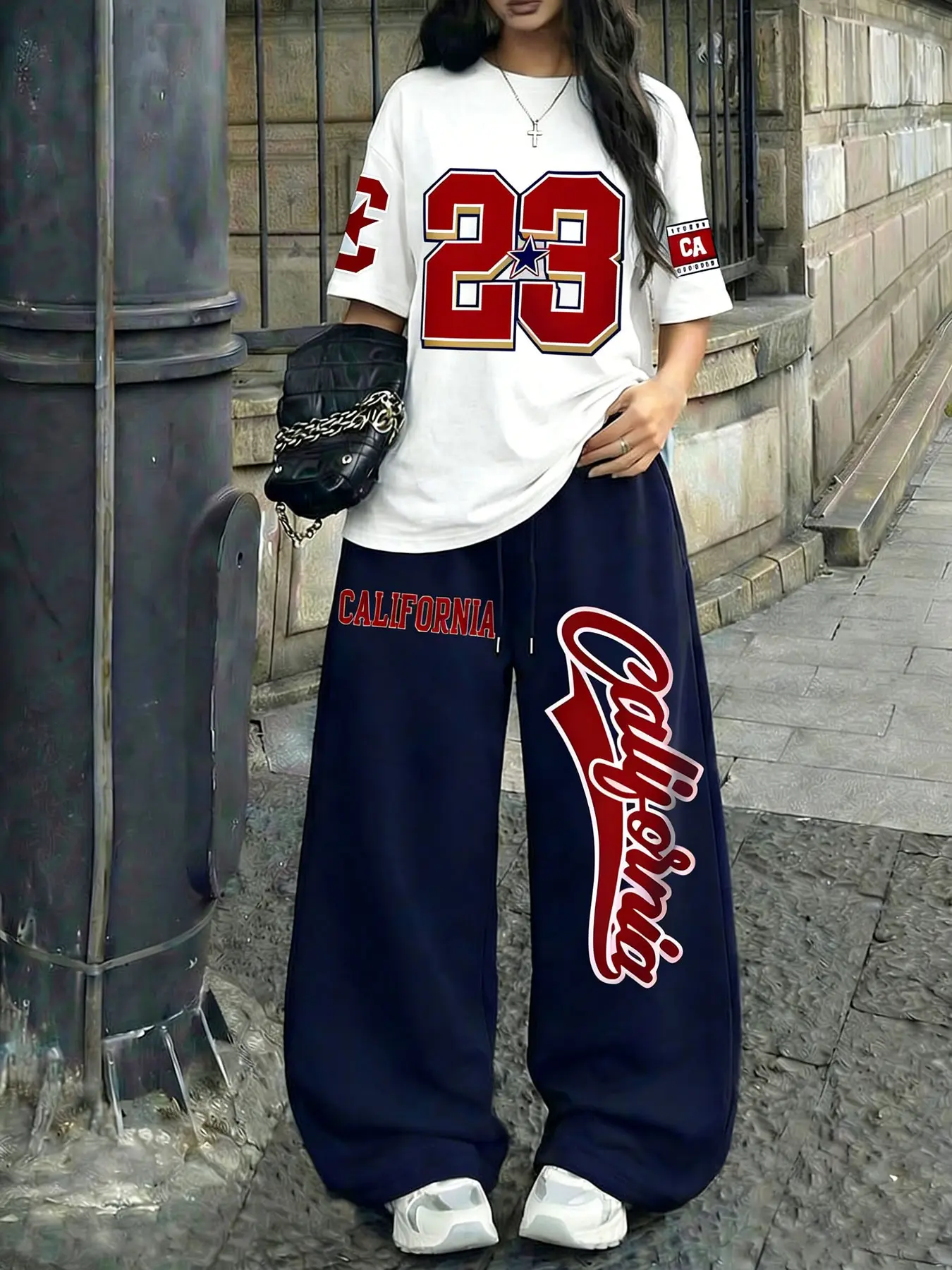 Hiphop Style 2-Piece Set, Loose-Fitting Oversized Pants & Top, Casual Student Wear, Comfortable Daily, Trendy Fashion