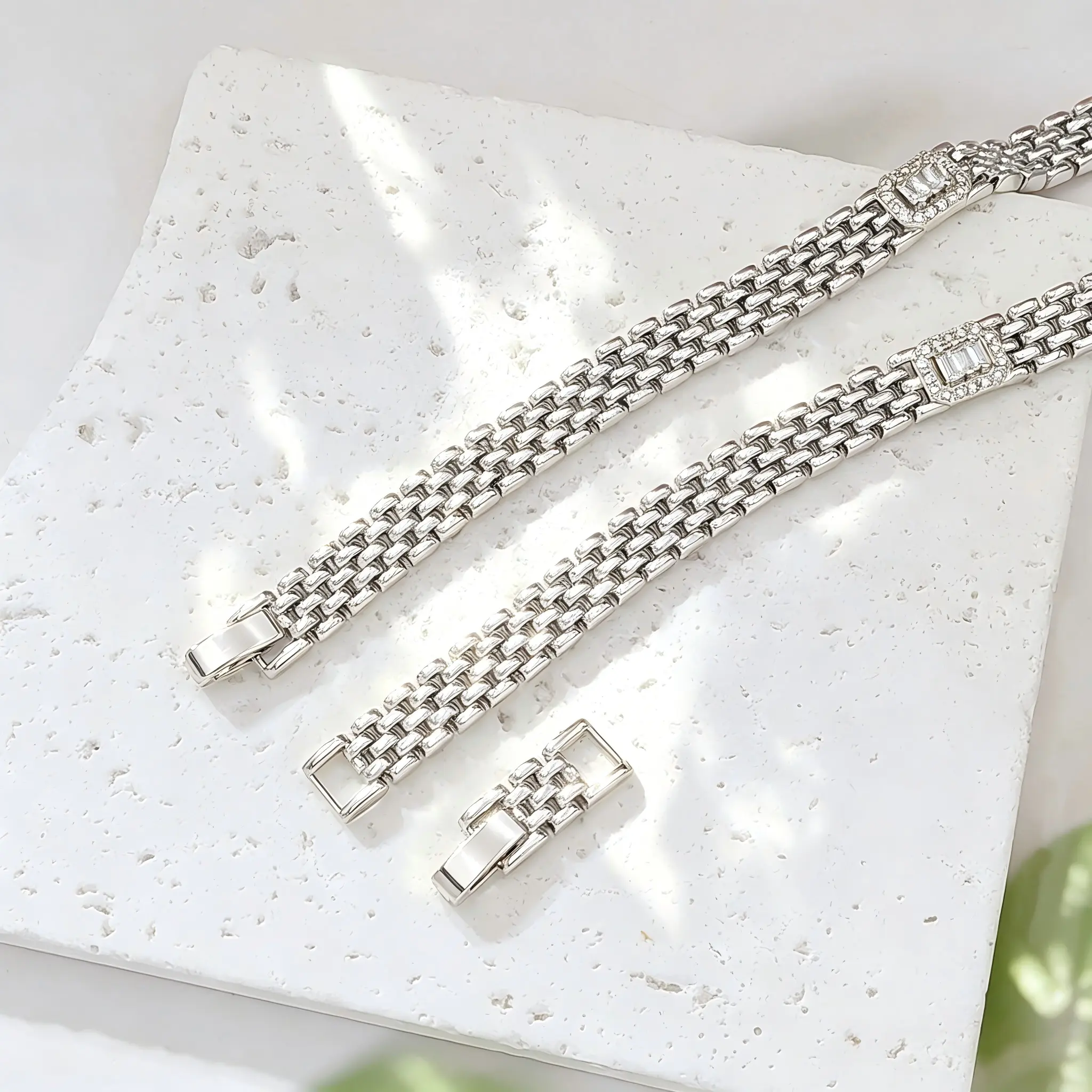 Silver‑Plated Multi‑Row Cuban Link Bracelet for Women, Paved Cubic Zirconia Accent Charm, Trendy Chunky Wrist Chain, Fashion Statement Jewelry Gift