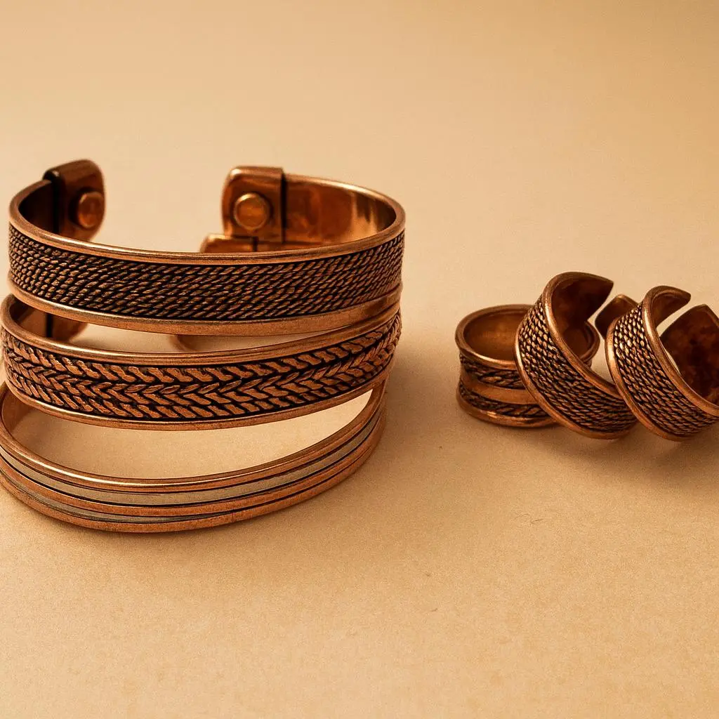Handcrafted Copper Bracelet and Ring Set - Adjustable Copper Jewelry Set