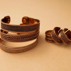 Handcrafted Copper Bracelet and Ring Set - Adjustable Copper Jewelry Set