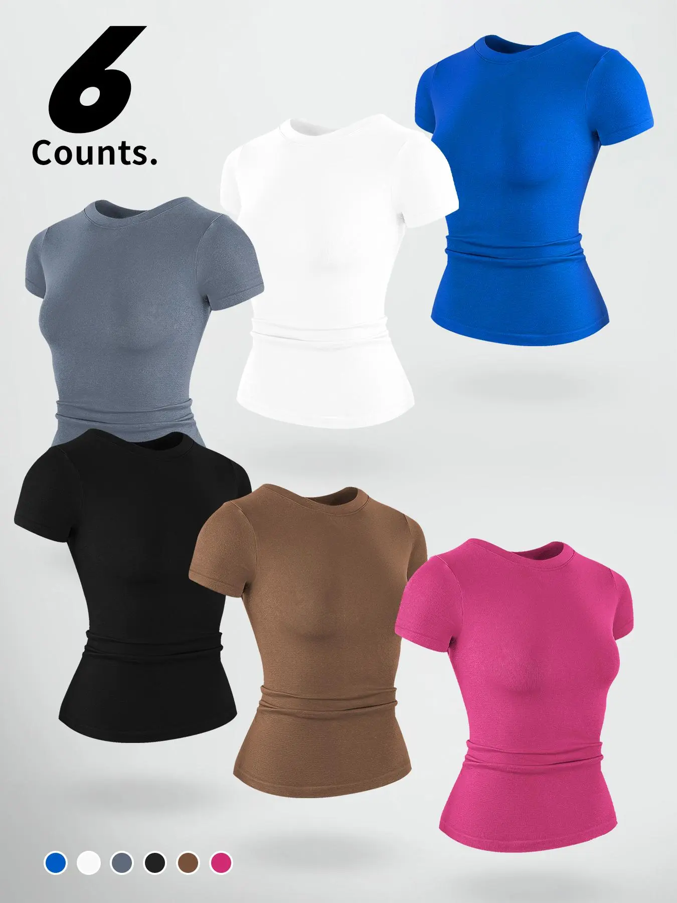 Workout Active Crew Neck T Shirts for Women, 1/2/3/6 Pack Available Moisture Wicking Quick Dry Knit Athletic Tops, Breathable High Stretch Soft Gym Tees for Yoga Running Casual Daily Athleisure, Multi Colors S-XXL
