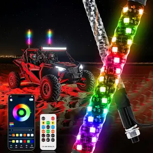 2PCS 1FT RGB Whip Lights LED Whip Light with App Remote Control Spiral Chasing Lighted Antenna Whips for Side by Side Music Whip Lights for ATV UTV RZR Can-Am Polaris Dune Buggy SXS Truck