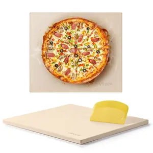 VEVOR Pizza Stone, 16 x 14 x 0.6 Inch Rectangular Cordierite Pizza Stone, Large Baking-Stone with Scraper, 1450 ℉   Heat-Resistant Cordierite Cooking Stones for Kitchen Bake Oven, BBQ Grilling