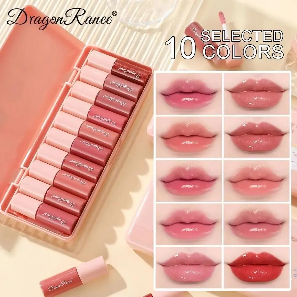 10 Color Mini Liquid Lipstick Set, Korean Velvet Moisturizing Hydrating Glossy Lip Gloss Makeup, Multifunctional Lipstain & Blush Stain, Non-Sticky, Smooth, High Pigment, Long-Lasting, Valentine's Gift