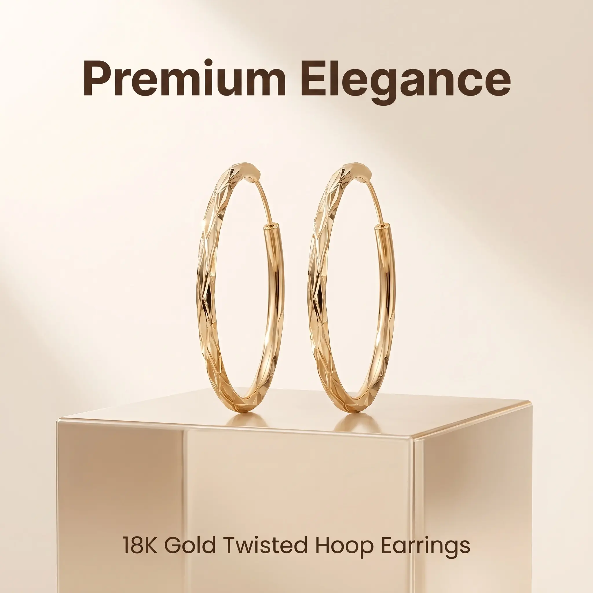 14K Gold Plated Twisted Hoop Earrings, 4.2cm (1.65") Height, 4mm Thick, Sparkle Diamond Cut Hoop Earrings, Hypoallergenic Lightweight Jewelry for Women,Perfect Gift for Her