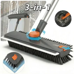 3-in-1 Heavy-Duty Floor Scrub Brush with Long Handle | Adjustable 360° Rotating Head | Stiff Bristles for Bathroom, Shower, Kitchen, Wall & Floor Cleaning | Multi-Purpose Scrubber for Garage, Patio & Deck | Perfect Gift for Home Cleaning Enthusiasts