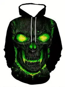 Men's Skull Print Hoodie Fashion Sportswear, Casual Loose-Fitting Long Sleeve Goth Sweatshirt for Spring Fall Winter, Men's Clothing