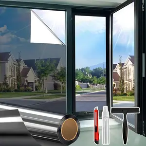 One Way Window Privacy Film See Out Not in, Window Tint for Home, Reflective Mirror Glass Windows Coverings Sun Heat UV Blocking, Black-Silver, 17.5" X 78.7"