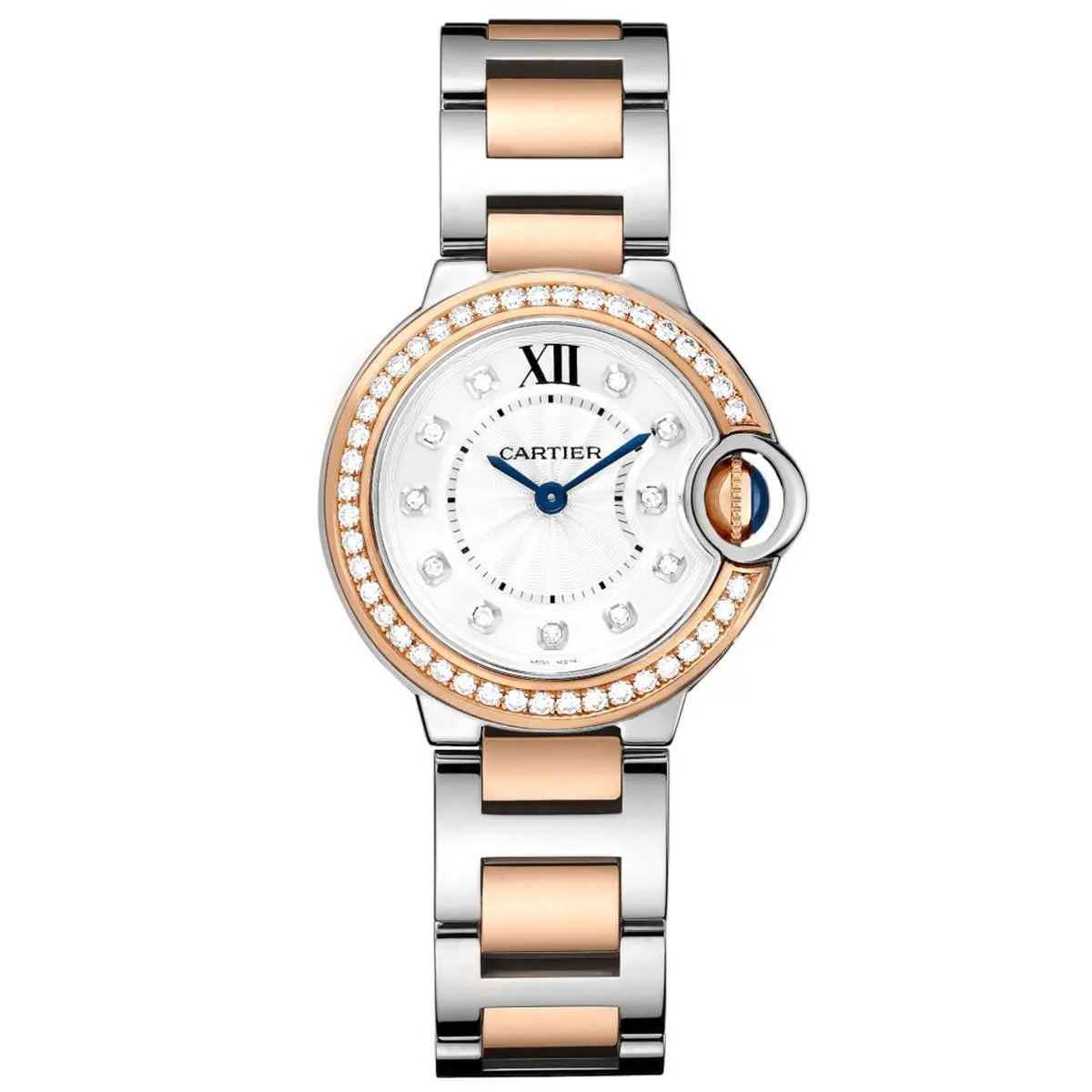 Cartier Ballon Bleu 33mm WE902077 Automatic Silver Diamond Dial Diamond Bezel Stainless Steel & 18K Rose Gold Women's Watch WHP042575