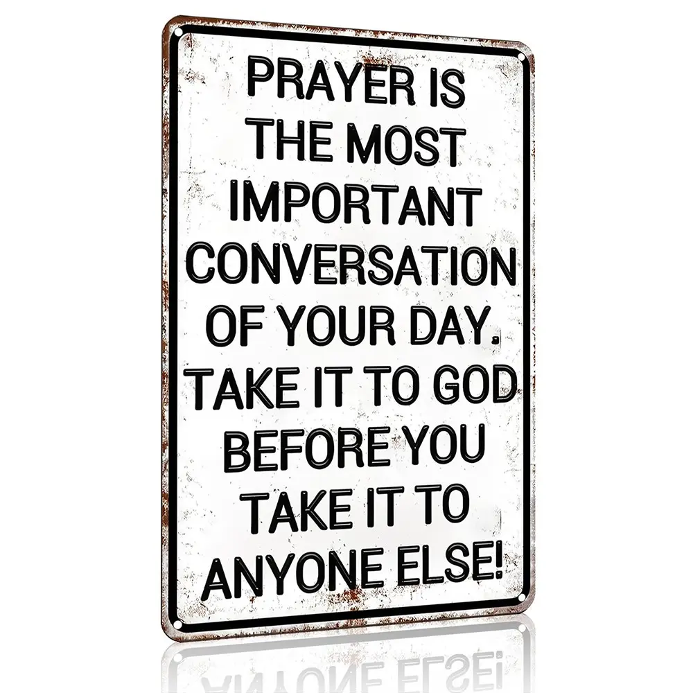 Christian Gifts for Men & Women, Prayer Essential Daily Dialogue, Vintage Tin Sign, Religious Metal Wall Art, Home/church Decoration, 8x12 Inch, Wall Metal Plaque, Decorative Plaque, Home Decor Products