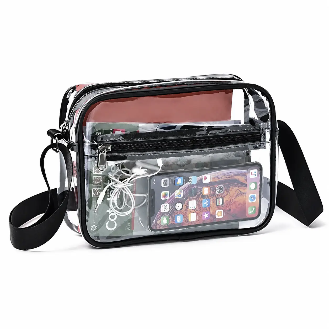 Women's Transparent Stadium Crossbody Clear Bag - Adjustable Shoulder Strap Zipper Purse for Sports Competitions, Fast Pass Security Events