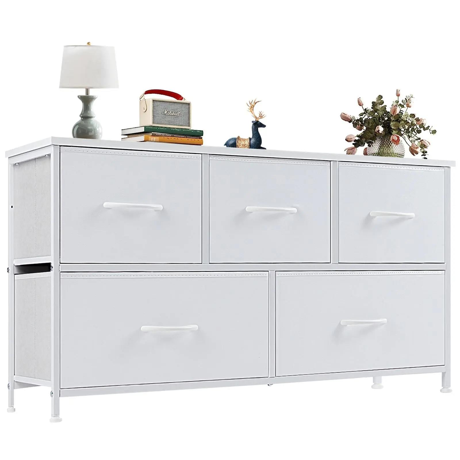 Cupboards Cabinets Dresser - Bedroom Organizer, Fabric Storage Tower with 5 Drawers, Chest of Drawers with Fabric Bins, for Bedroom, Closet, Entryway