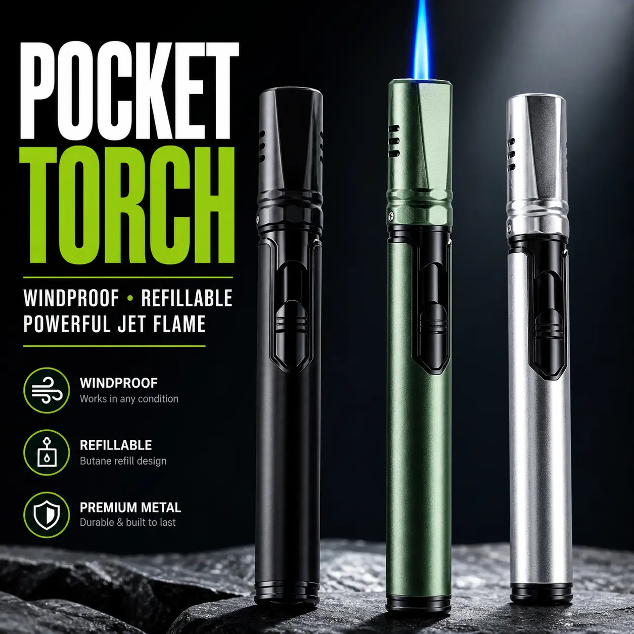 Premium Torch Lighter – 6.1in, Powerful Jet Flame Up to 2500°F, Windproof, Full Metal Body – NO FUEL INCLUDED (Ships Empty)