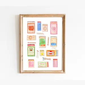 Matchbox Art Collection Print, Watercolor Painting, Vintage Matchbox, Aesthetic Dorm Decor, Custom Matchbox Art, Game Room Art, Girly Art Art Unframed