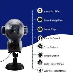 Outdoor IP65 Waterproof LED Snowfall Projector Light with Remote Control, Timer, 8 Anime Scenes Movie Screening, Music Function, for Christmas, Wedding Decor, Ideal Gift for Children