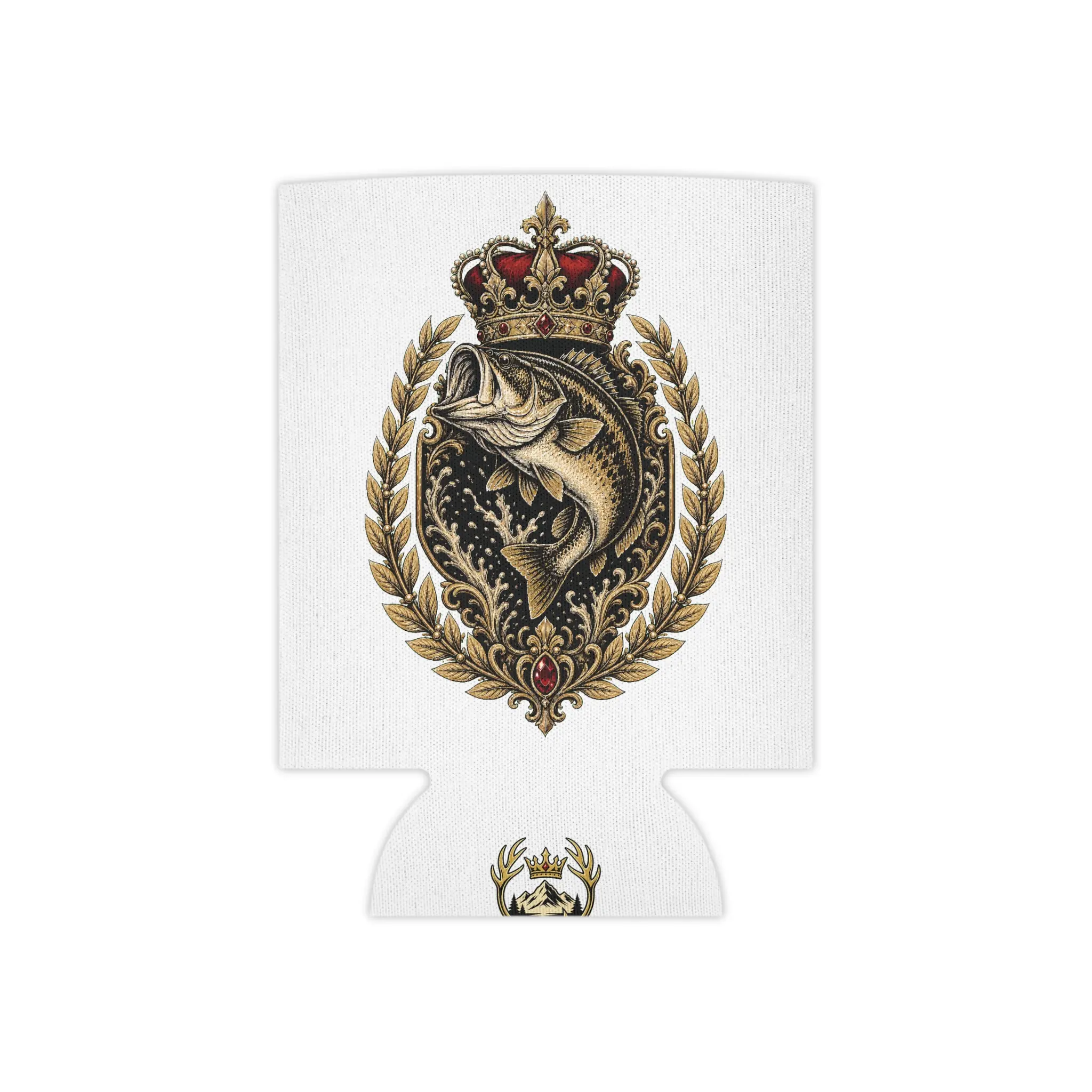 Royal Outdoors Can Cooler — Crowned Fish & Antler Emblem Cooler Drink Drinkware