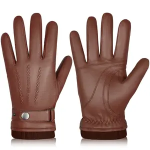 Winter Sheepskin Leather Gloves Men Warm Touchscreen Gloves with Cashmere Lining Driving Cycling Running Ski Gloves