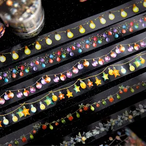 Festival Light Themed Pattern Washi Tape, 2 Rolls/pack Scrapbooking & Journal Making Tape, DIY Decorative Tape for Students & Teens, Gift