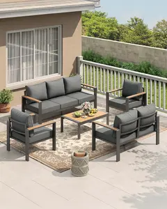 Aluminum Outdoor Patio Furniture Set, 5-Piece Sectional Conversation Set with Thick Washable Cushions & Coffee Table, Modern Outdoor Seating for Porch, Balcony, Deck & Yard,Gray