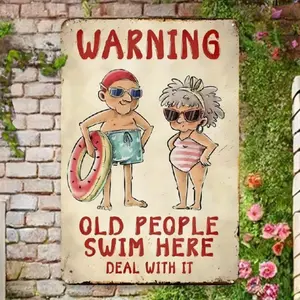 Vintage Swimming Pool Sign, Rustic Indoor Outdoor Wall Art, Humorous Design Durable Wall Decor for Home Bar Man Cave Pool House