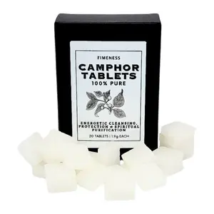 FIMENESS - Camphor Small Tablets - Pure Solid Tablets for Home Energetic Cleansing, Fragrance & Spiritual Ritual Use 20 Tablets 1.9g Each