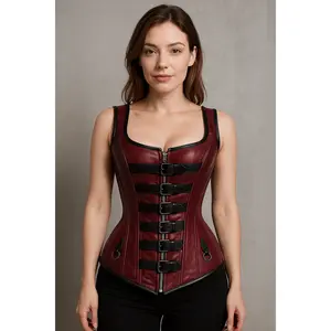 Red and black corset top - Over Bust Corset with Shoulder Straps