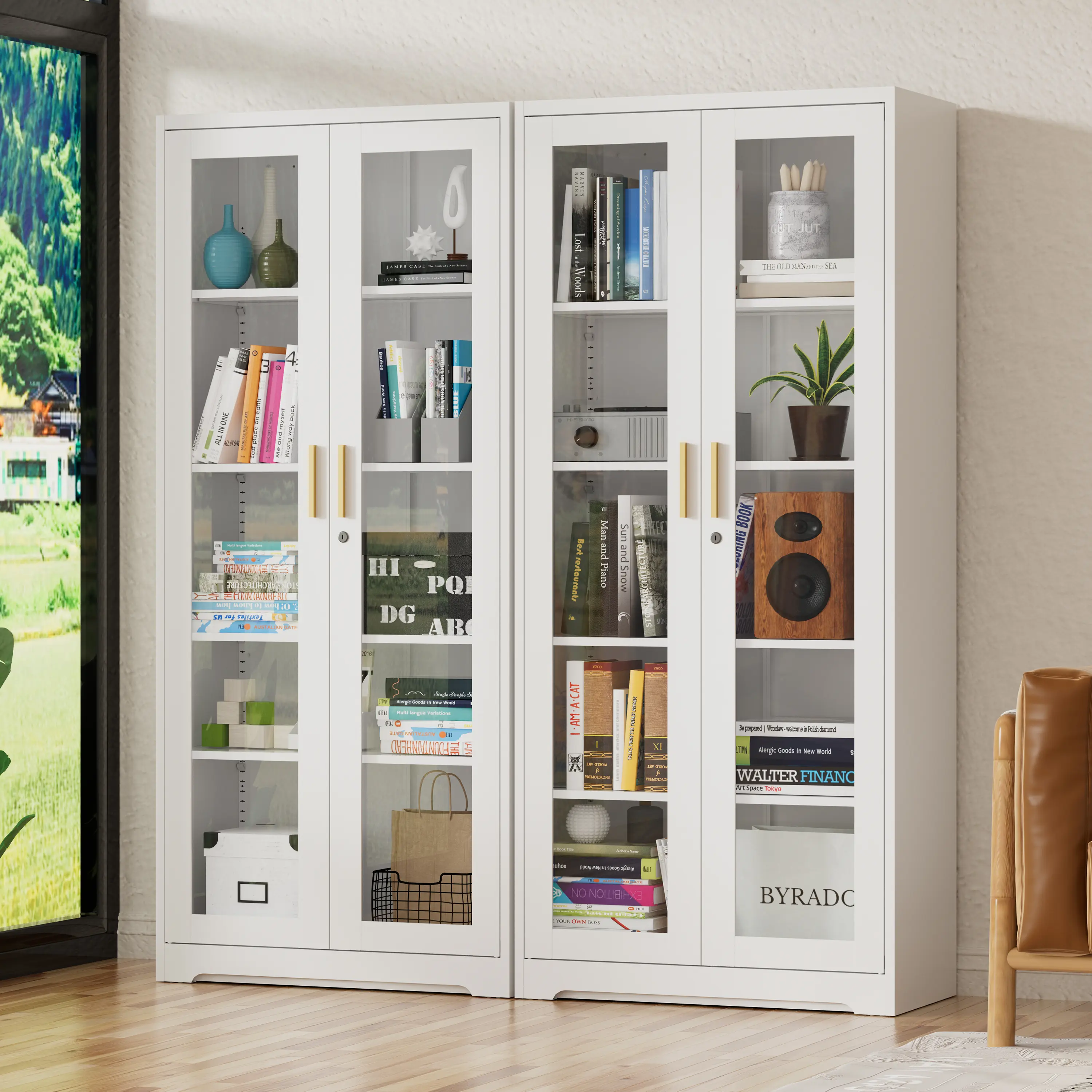 【 DealsforYouDays 】71 Inch Steel Framed Lockable Glass Display Cabinet,5 Adjustable Shelves Freestanding Storage Cupboard,Dustproof Organizer for Collectibles Books Wine Home Kitchen Collectors