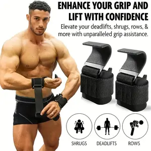 2pcs Extra Wide Weightlifting Grip Hooks, Pull-Up Assist Wrist Straps, Dumbbell/Bar Training Aids, Deadlift Booster, Non-Slip Hand Support Protectors for Enhanced Exercises, Black, Gym Accessories, Sports Accessories, Available in Four Seasons