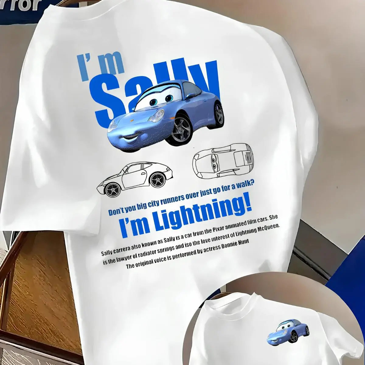 Licensed Cars Sally T-Shirt , Sally Carrera Race Flag Graphic Tee , Unisex Oversized Cotton Casual Short Sleeve Tops, Double Sided Print T-Shirt For Men Women, Perfect For Fans & Daily Wear