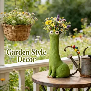 Handmade Retro Bohemian Cat Vase, 7.5 Inch Quirky Plastic Planter, Desktop Home Decor, Gift for Cat Lovers, Unique Floral Arrangement, Home Decorative Vase, Home Decoration