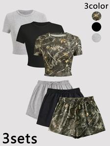 two-piece set women's solid crop top & shorts set, casual sporty breathable comfortable two-piece for yoga gym workout running, ladies summer clothes