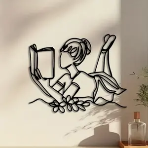 1pc Book Lover Metal Wall Art, Book Lover Statue Mural, Perfect for Library Wall, Birthday Decor, Ideal Gift for Readers, Literary Metal, Home Decoration, Indoor Decoration, Home Decor Accessory
