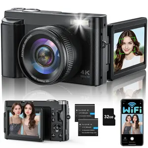 4K Digital Camera for Photography, 64MP WiFi Autofocus Vlogging Camera for YouTube with 3" 180° Flip Screen, Autofocus Selfie Camera, 16X Point and Shoot Camara with 32GB Micro SD Card for Beginner, Wireless Vlog Camera