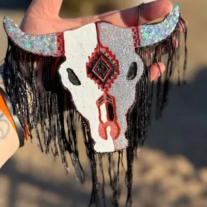 Bull Skull Freshie with Fringe - Glittery