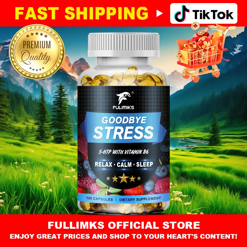 FULIMIKS Goodbye Stress Relief Capsules with 5-HTP, Zinc & Vitamin B6 for Improved Sleep Quality, Relaxation & Serotonin Boost - 120 Capsules, Enjoy Every Day & Night Support