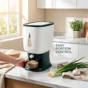 22 Lbs (10kg) Rice Dispenser & Grain Storage Container – One-Click Automatic Dispenser with Measuring Cup, Airtight Seal, Large Capacity for Rice, Beans, Cereals – Kitchen Pantry Organizer